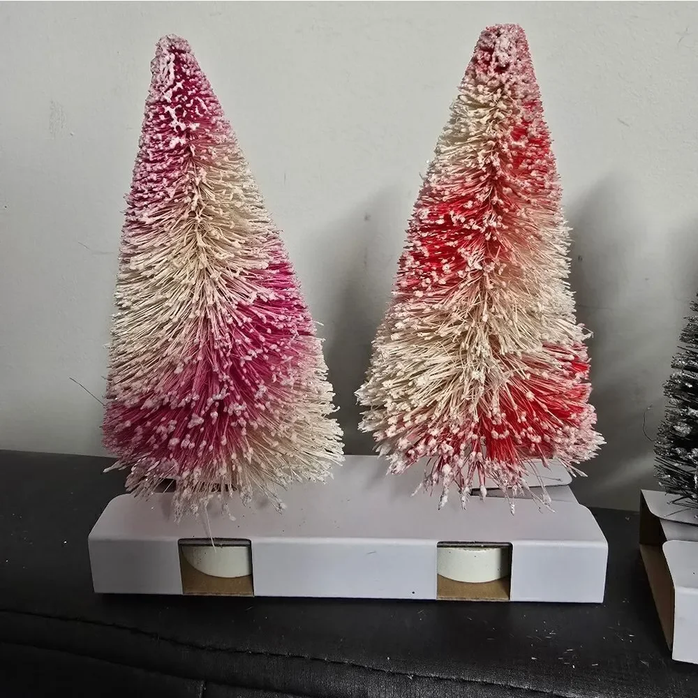 New lot of 4 Christmas Pink green red Bottle Brush Trees home decor, 6